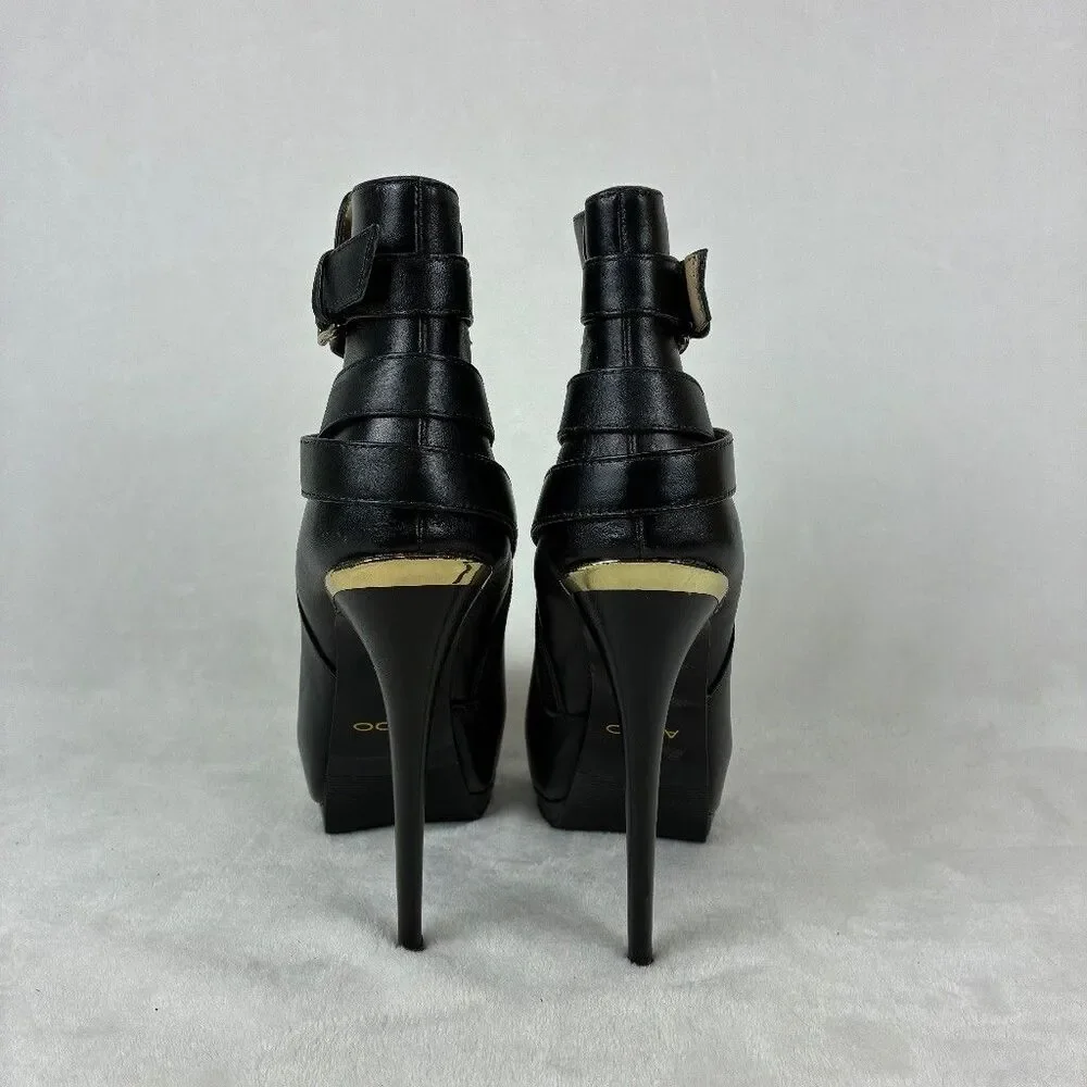 ALDO Leather Platform Stiletto Ankle Boots -8.5 Black Straps Whimsigoth Gothic
